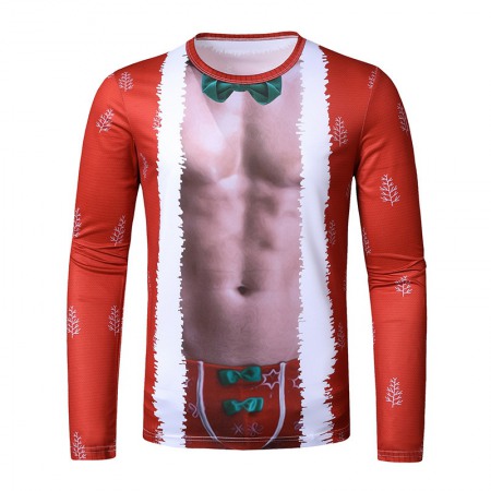 New 3D Personality Printing Fashion Men's Christmas Long-Sleeved T-Shirt