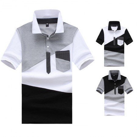 New Men's Irregular Color Matching Stitching Short Sleeve Polo